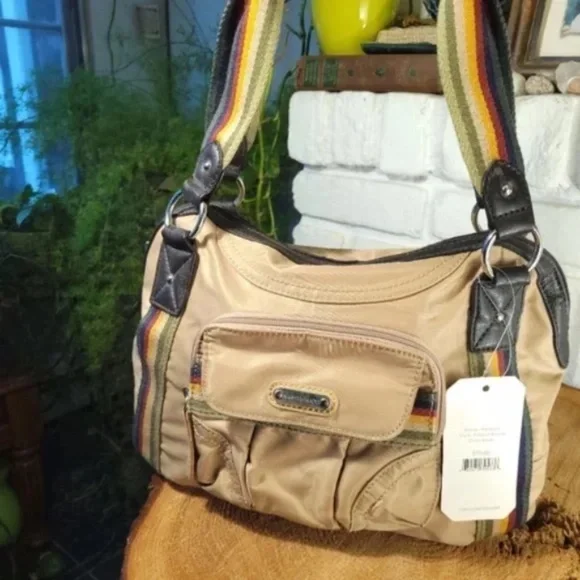 Retro Rainbow Strap Nylon Bag with tethered mini purse - Picture 4 of 16